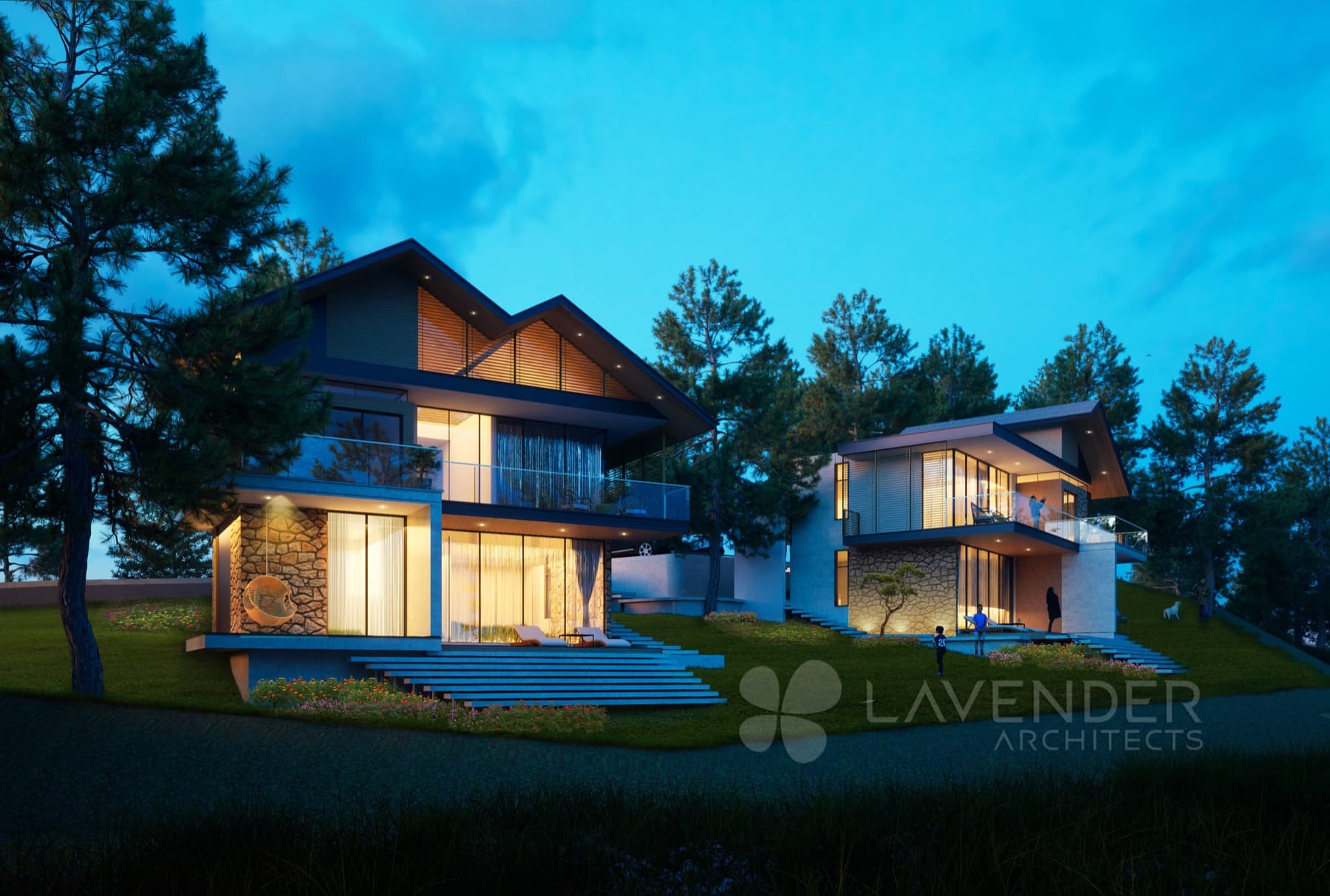 KK Inn Pyin vacation bungalows in Kalaw at dusk